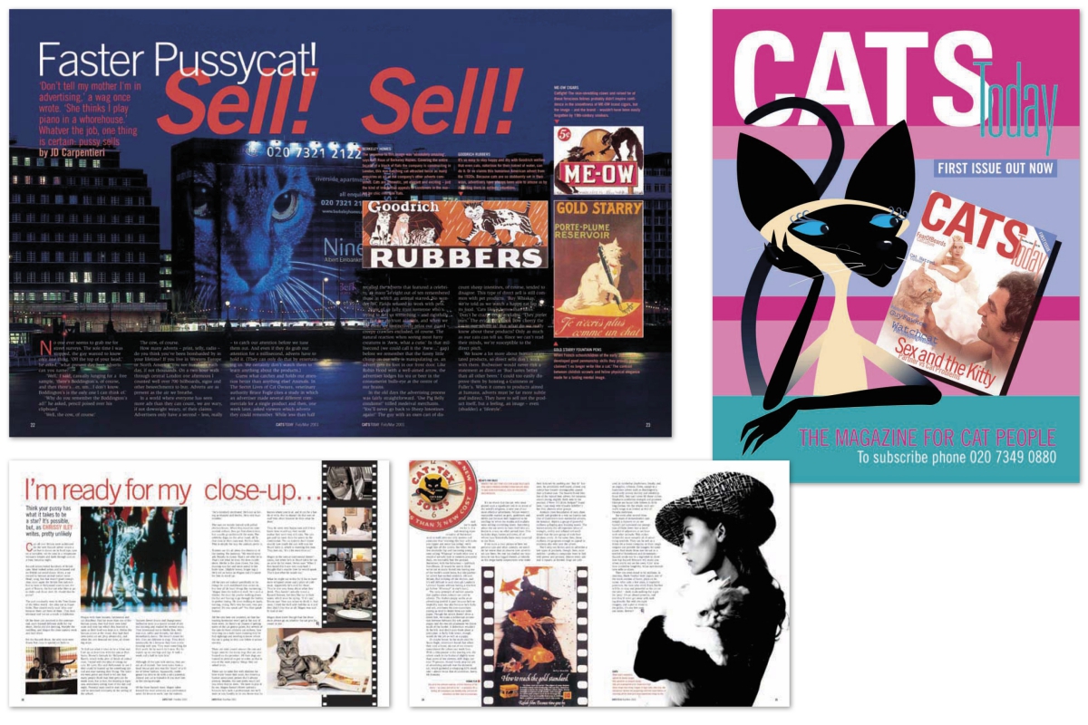 magazine design for a cats magazine, about advertising