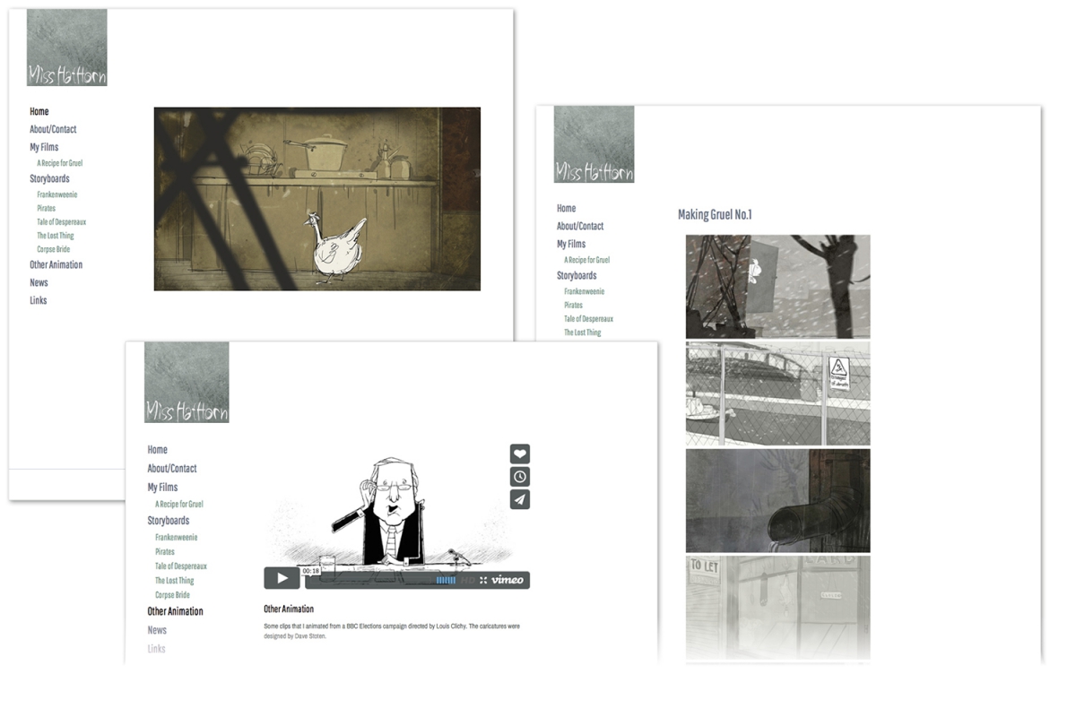 pages of web site design for animator, artist