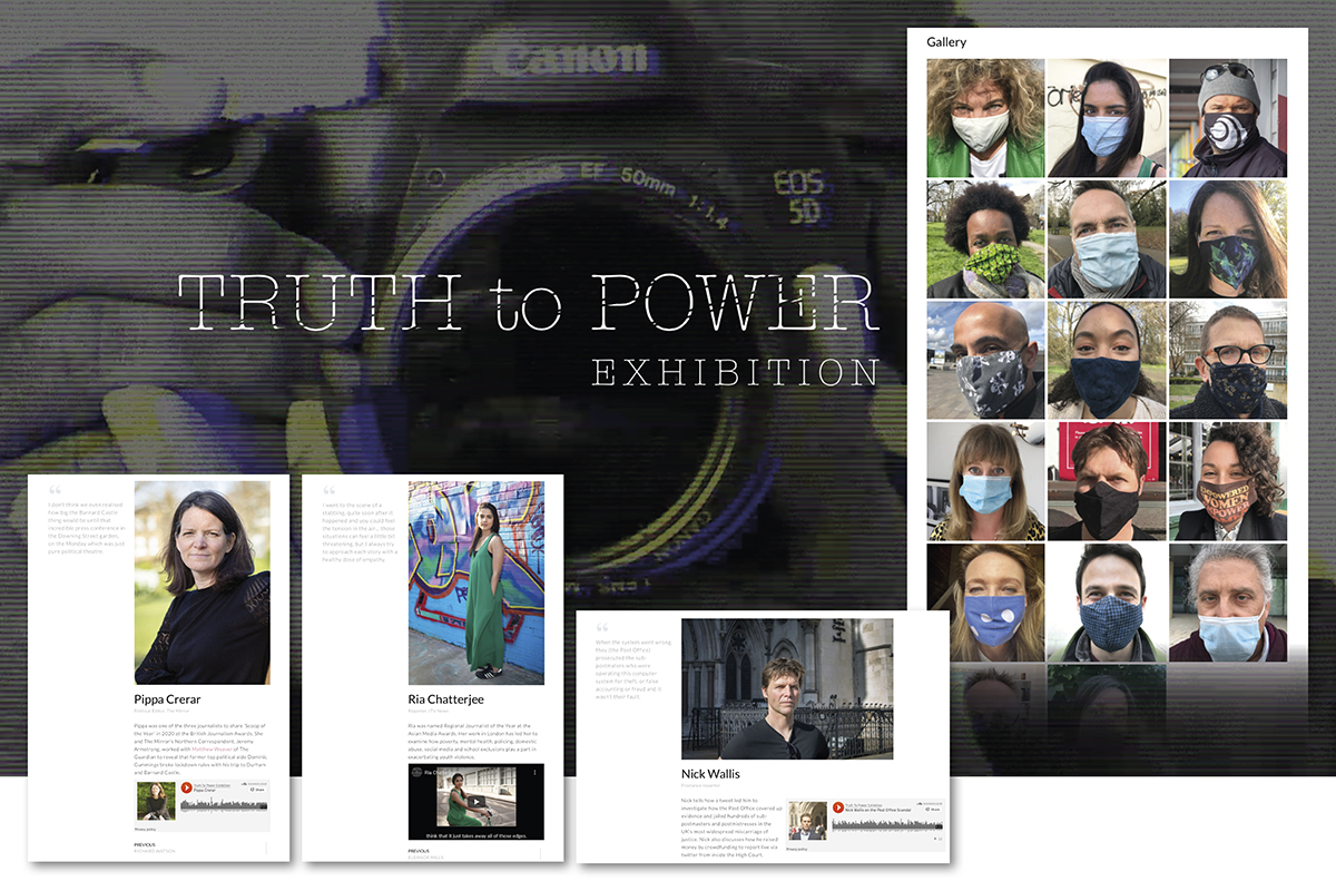 Web site design with photos of journalists and reporters for Truth to Power Exhibition