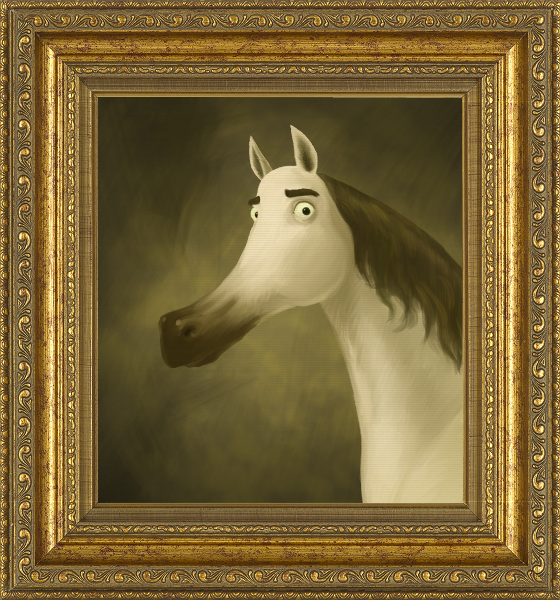 A digital painting of Shakespeare's horse. Links to the animation